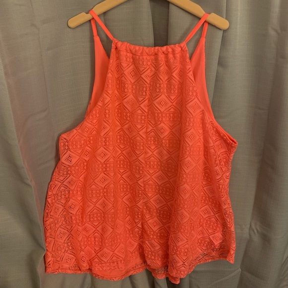 Hot pink lace racer tank top - Picture 3 of 4